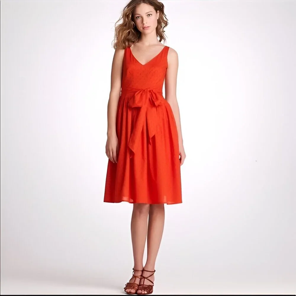J. Crew Cecilia Midi Eyelet Dress with POCKETS in Red Poppy (size 2) - Picture 1 of 12